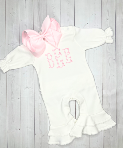 Baby Girl Coming Home Outfit, Monogrammed Romper, Personalized Baby Gift, Monogrammed Footie, Newborn Pictures